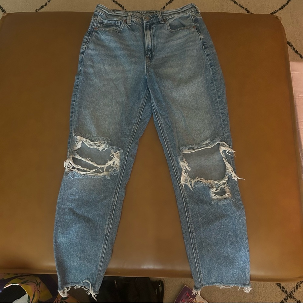 American Eagle Strigid Ripped Mom Jeans